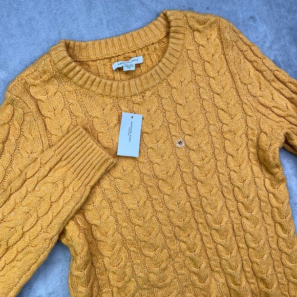 American Eagle Outfitters Sweaters - American Eagle AE Fisherman Crew Neck Sweater Womens Medium Yellow Cable Knit